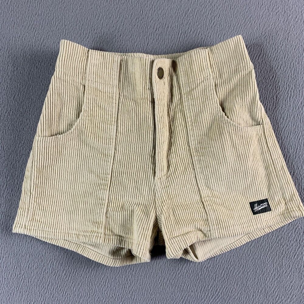 Hammies Shorts Womens 24 Beige Corduroy Hot Pants Elastic Waist Casual Summer